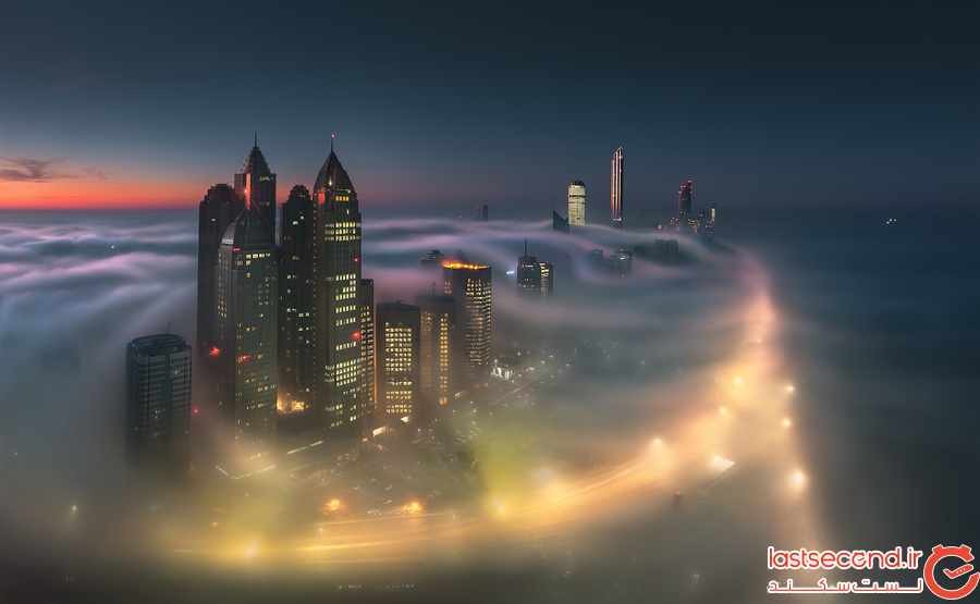 جلوه سحر آمیز شهر ابوظبی در هوای مه آلود زمستانی