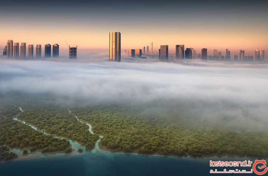 جلوه سحر آمیز شهر ابوظبی در هوای مه آلود زمستانی