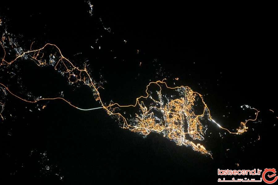 شهرهای بزرگ در شب از زاویه دوربین یک فضانورد روس در ISS
