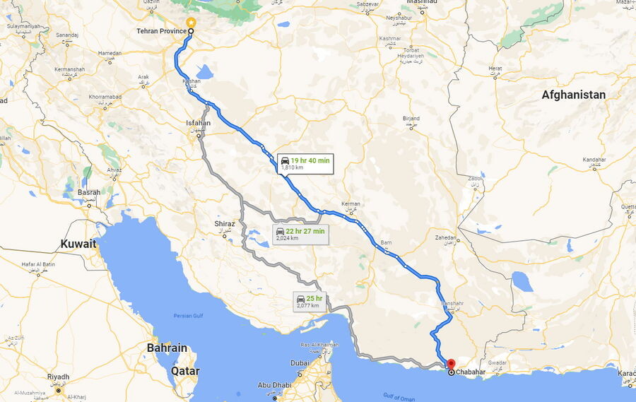 نزدیکترین راه تهران به چابهار