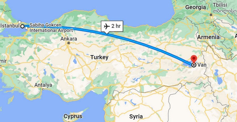 فاصله هوایی وان تا استانبول-lastsecond.ir