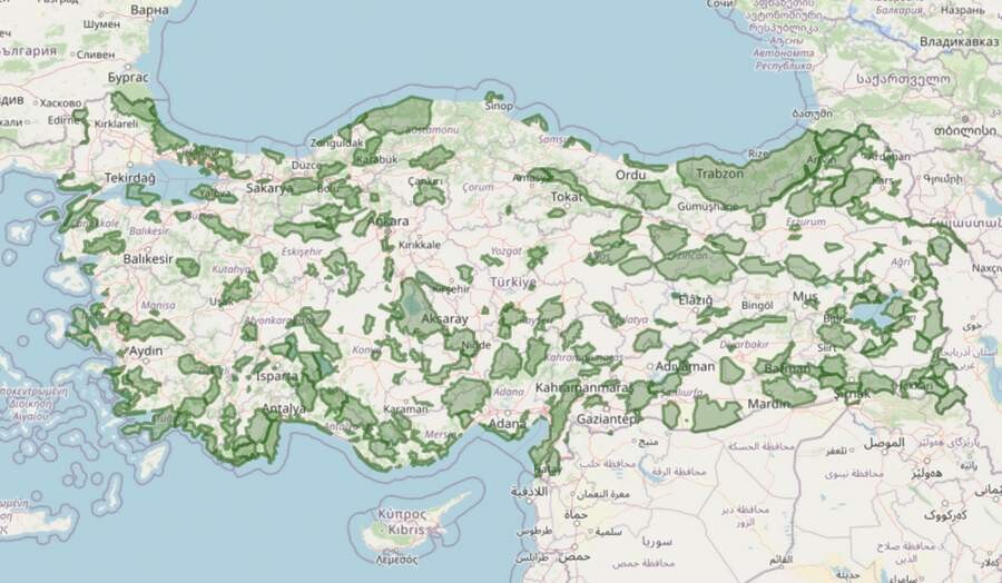 تراکم مناطق محافظت شده آنتالیا در نقشه ترکیه.jpg