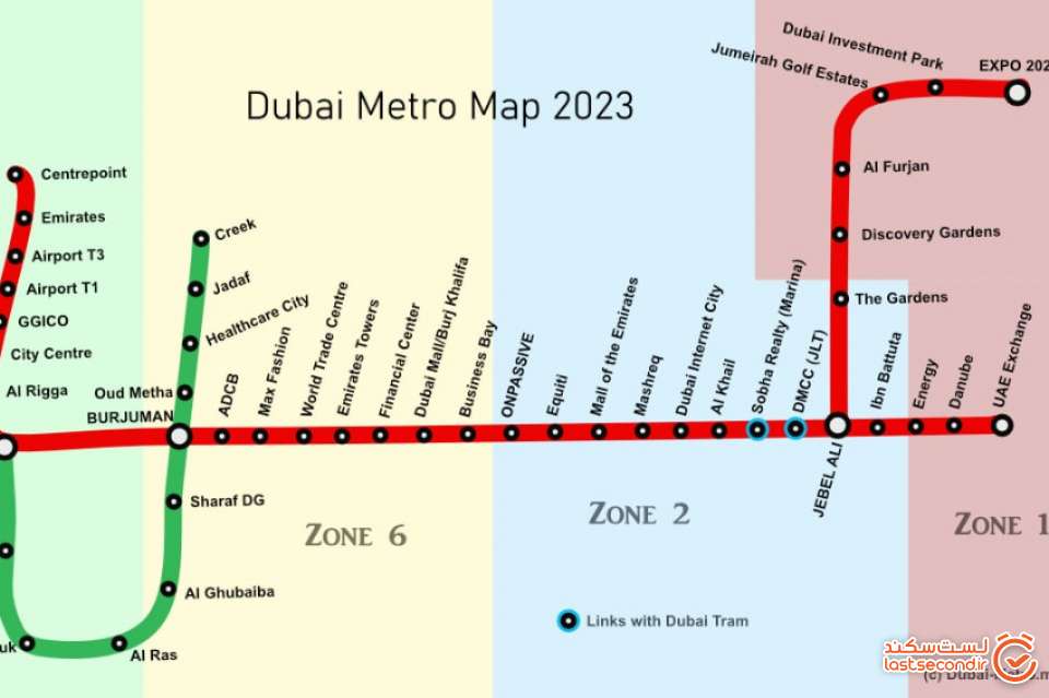 نقشه مترو دبی ( برای رفتن به پالم ویو باید در ایستگاه sobha realty پیاده شوید )
