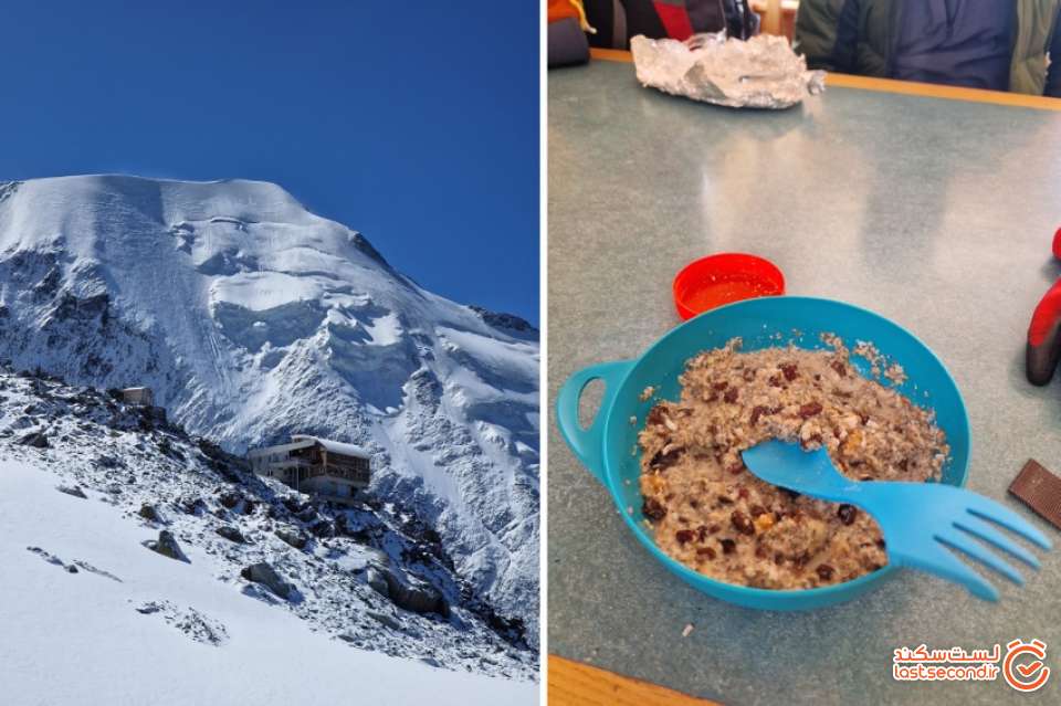 عکس ۱۹: راست : غذای کوهنوردی، چپ : پناهگاه Tête Rousse 