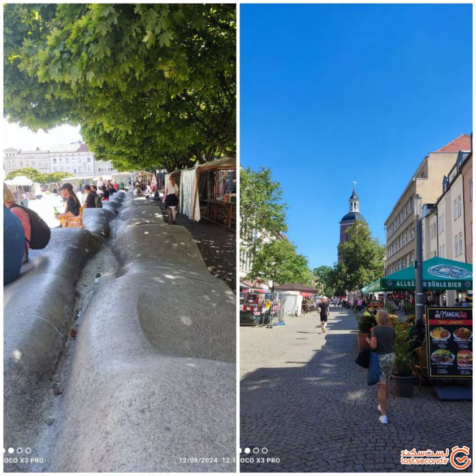 عکس ۲۱   نمایی از خیابان شهر قدیمی  اشپانداو و مبلمان شهری بازار روز