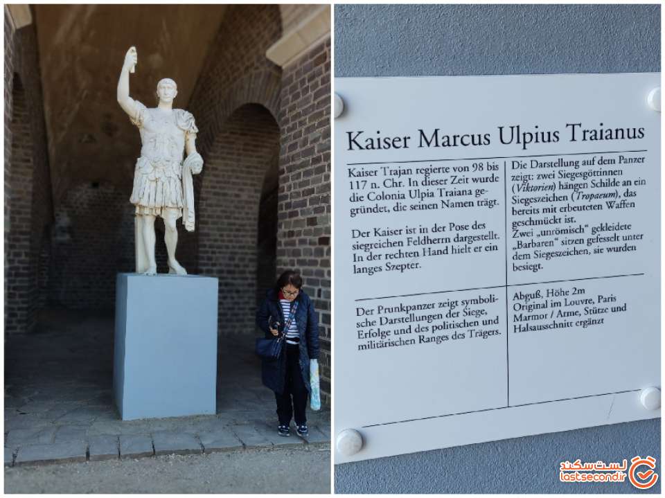 عکس 26 مجسمه امپراتور مارکوس اولپیوس ترایان ( Kaiser Marcus Ulpius Traianus ) در یکی از طاقنما های راهرو بزرگ بیرونی