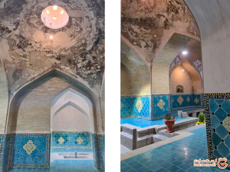 تصویر 20: نمایی از فضای درونی حمام (قرار دادن گلدان&zwnj;ها کاملا بی مورد بود و به اصالت نمای حمام لطمه می&zwnj;زد که به راهنما این مورد را گفتیم)
